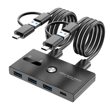 USB-Switch, USB 3.0-Umschalter für zwei Computer, der vier USB-Anschlüsse für PC, Maus, Tastatur, Drucker und Scanner gemeinsam nutzt; USB-KVM-Switch-Wahlschalter, kompatibel mit Windows, Mac und Linux 