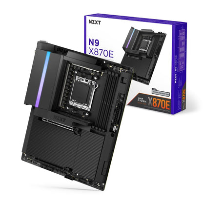NZXT N9 X870E – AMD X870E AM5 ATX Gaming-Mainboard für Ryzen 9000/8000/7000 (20+2+1 GB), DDR5, 4x M.2, PCIe 5.0, Wi-Fi 7, 5GbE, USB 4 – Vollmetallgehäuse, M.2-Schnellverschlüsse – Schwarz