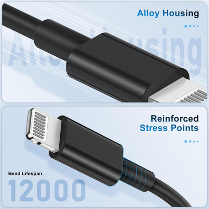 3 Pack Apple MFi Certified Charger Cable 6ft, Lightning to USB Cable Cord 6 Foot, 2.4A Fast Charging,Apple Phone Long Chargers for iPhone 13/12/11/11Pro/11Max/ X/XS/XR/XS Max/8/7/6