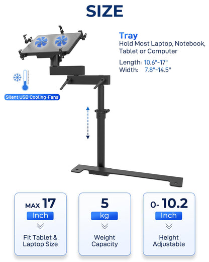 SPIRRELAB LKW-Laptophalterung, passend für Chevy Silverado, Tahoe und GMC Sierra (Baujahre 2019–2025), bohrfreie Montage, integrierter Lüfter, verstellbarer LKW-Computerständer