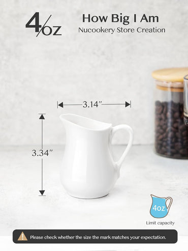 Nucookery Keramik-Milchkännchen-Set (2 Stück, je 120 ml), weiß, kleine Milchkännchen mit Griff für Soßen, Salate, Kaffee und Milch, mikrowellen- und gefriergeeignet, 2er-Set 
