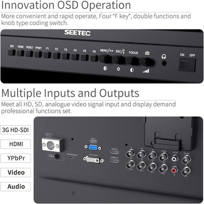 SEETEC P215-9HSD-192 21,5 Zoll LCD-Monitor für Broadcast-Produktionen, 3G SDI, 4K HDMI Ein- und Ausgang, IPS Full HD 1920x1080 