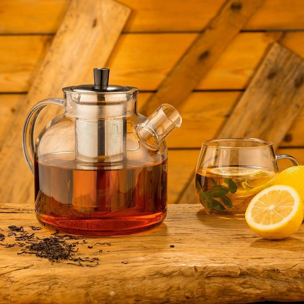 1500ml(50oz) Glass Teapot with Removable Infuser, Ehugos Stovetop Safe Large Tea Pot, Blooming and Loose Leaf Hand Crafted Kettle for Women and Adult with Stainless Infuser