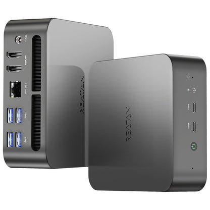 Reatan Mini-PC Gaming AI AMD Ryzen 9 7940HS 64 GB DDR5 2 TB (2 x 1 TB) NVMe SSD 5600 MHz RAM, Desktop-Mini-Computer, Radeon 780M Grafik, 2,5 Gbit/s LAN, USB 4.0, HDMI 2.1, 8K USB 4.0 Wi-Fi 6E/BT 5.3