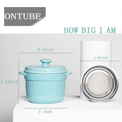 ONTUBE Keramik-Aufbewahrungsbehälter für Speckfett mit Sieb, Frittieröl-Aufbewahrungsdose, Türkis 