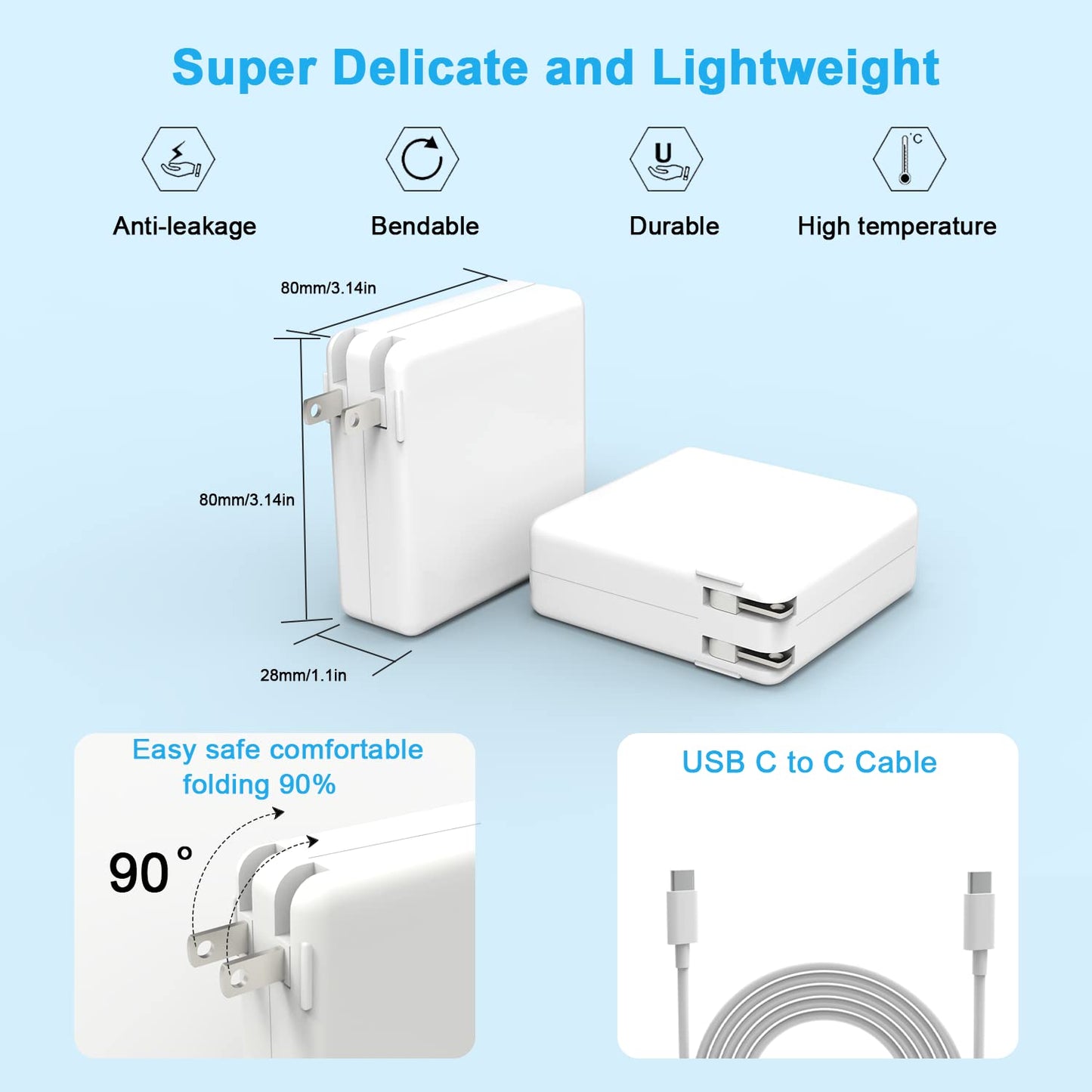 Ersatz-Ladegerät für MacBook Air, kompatibel mit MacBook Pro (100 W USB-C-Netzteil) für MacBook Pro 2022, 2021, 2020, 2019, 2018 (16, 15, 14, 13 Zoll) mit Schnellladefunktion und allen Laptops mit USB-C-Anschluss.