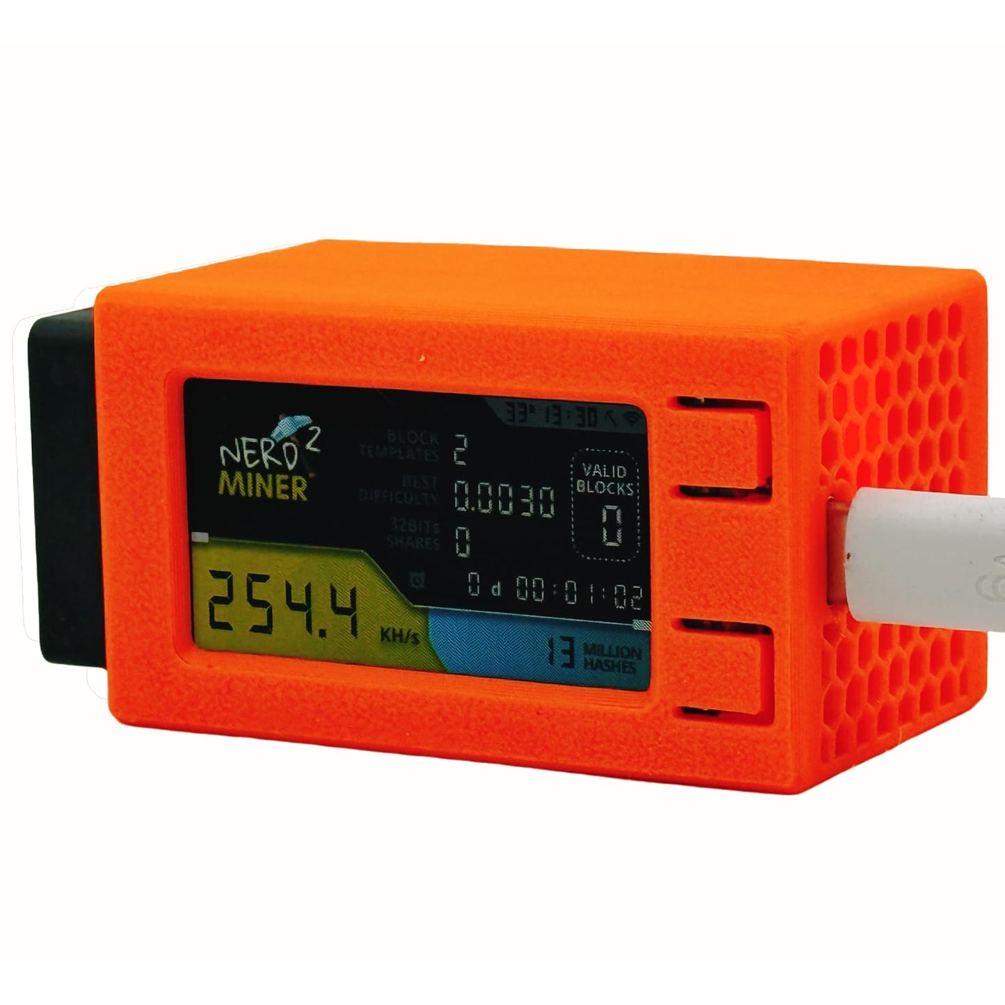 NerdMiner V2pro 250KH/s Upgrade von 78k auf 250k Mini-Lotterie BTC Miner Solo Miner Smart Lucy Miner Gewinnen Sie 6,25 BTC mit Fan BTC Table Gadget