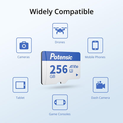 Potensic 256GB Memory Card for Drones, A1, U3, V30, Read Speed up to 100 MB/s