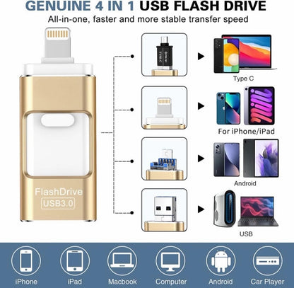 Phoxfer RecovStick 64 GB für iPhone 4-in-1 | Externer USB-Stick von PhotoTek für Mobiltelefone, iPads und Macs | Speicherplatz für Daten, Fotos und Videos | Schnellzugriff mit einem Klick, Gold