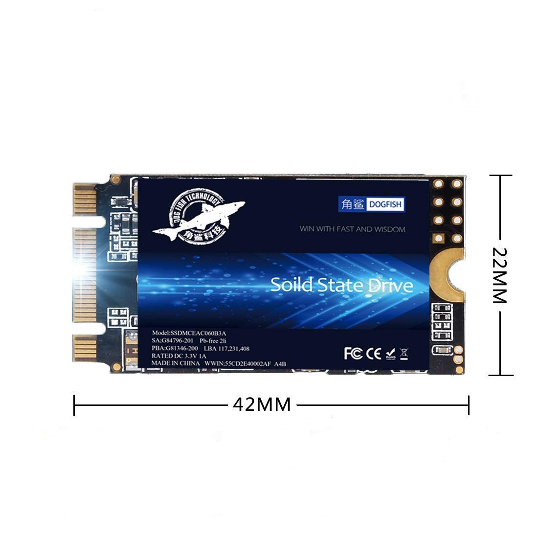 SSD SATA M.2 2242 256GB Dogfish Ngff Interne Solid-State-Festplatte Hochleistungsfestplatte für Desktop-Laptop SATA III 6Gb/s Enthält SSD 60GB 120GB 240GB 250GB 480GB 500GB 1TB (256GB M.2 2242)