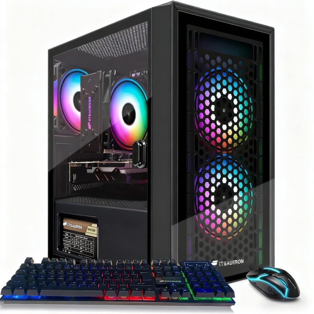 STGAubron Gaming-PC, Intel i7 Xeon E5, Radeon RX 550 4G, 16 GB RAM, 512 GB SSD, WLAN, Bluetooth 5.0, 3 RGB-Lüfter, Windows 11 Home, Gaming-Tower für Gamer und Streaming