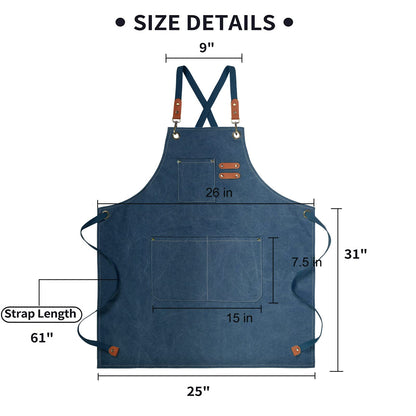 ZOMAO Kochschürze, Baumwoll-Canvas-Schürze mit gekreuztem Rückenteil und Taschen für Damen und Herren, verstellbare Träger und große Taschen, Küchenschürze zum Kochen und Backen 