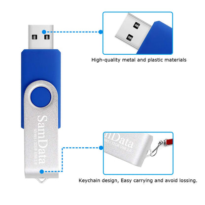 SamData USB 2.0 Flash Drive 32GB, 3 Pack Thumb Drive Swivel Memory Stick External Storage (3 Colors: Blue Green Red)