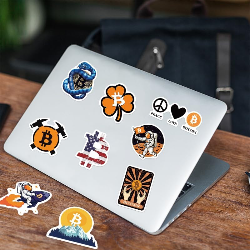 50-Piece Bitcoin Crypto Sticker Pack – Cryptocurrency Decal for Laptop, Water Bottle, Phone, Journal – Waterproof Vinyl, Aesthetic Space Miner, Gift for Traders & Investors