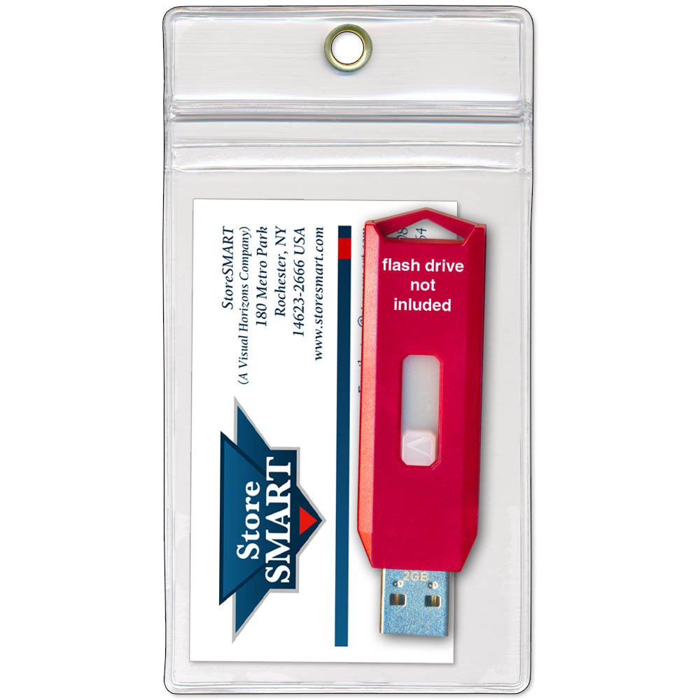StoreSMART® USB-Stick-/Speicherkarten- und Visitenkartenhüllen, 5er-Pack – Reißverschluss oben und Aufhängeloch – kurze Seite offen (R3578ZIPS-FLASH-5)