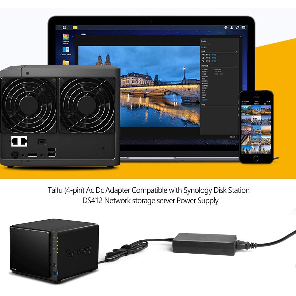 TAIFU 4-Pin 12V 8,33A - 9A Netzteil für Synology DiskStation 4-Bay DS410 DS410j DS411 DS411J DS4112 DS412+ DS416 DS418 DS918+ DS923+ DiskStation Netzwerkspeicher NAS-Server 12V DC-Netzteil