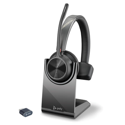 Poly Voyager 4310 UC Wireless Headset & Charge Stand (Plantronics) - Single-Ear Bluetooth Headset w/Noise-Canceling Boom Mic - Connect to PC/Mac/Mobile - Works w/Teams, Zoom, & More - Amazon Exclusive