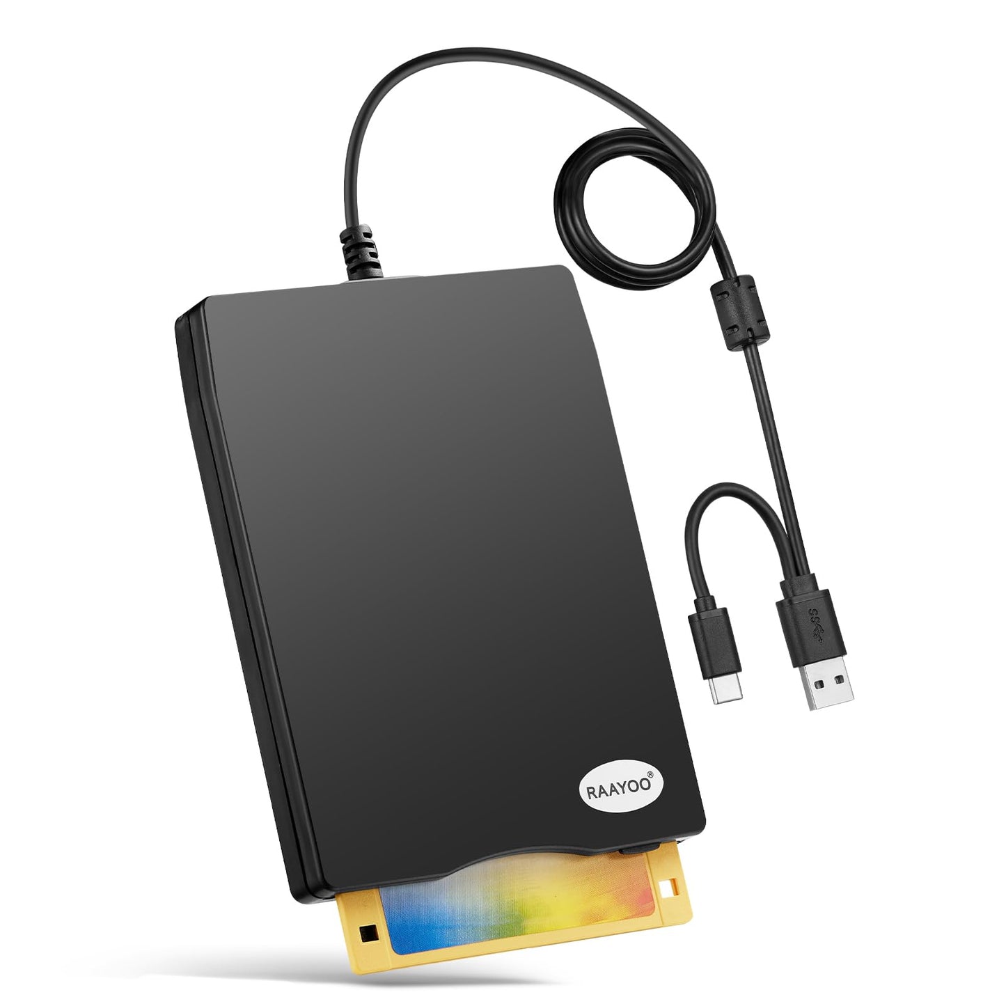 RAAYOO Diskettenleser USB Typ A/C, externes 3,5-Zoll-Diskettenlaufwerk/Player/Konverter, 1,44 MB Diskettenleser, kompatibel mit Windows 11/10/8/7/XP/2000 PC, Laptop und Desktop