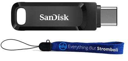 SanDisk Ultra Dual Drive Go USB Typ A &amp; Typ-C 128 GB Flash-Laufwerk für Smartphones, Tablets &amp; Computer – High-Speed ​​USB 3.1 USB-Stick (SDDDC3-128G-G46) im Bundle mit einem Everything But Stromboli Lanyard