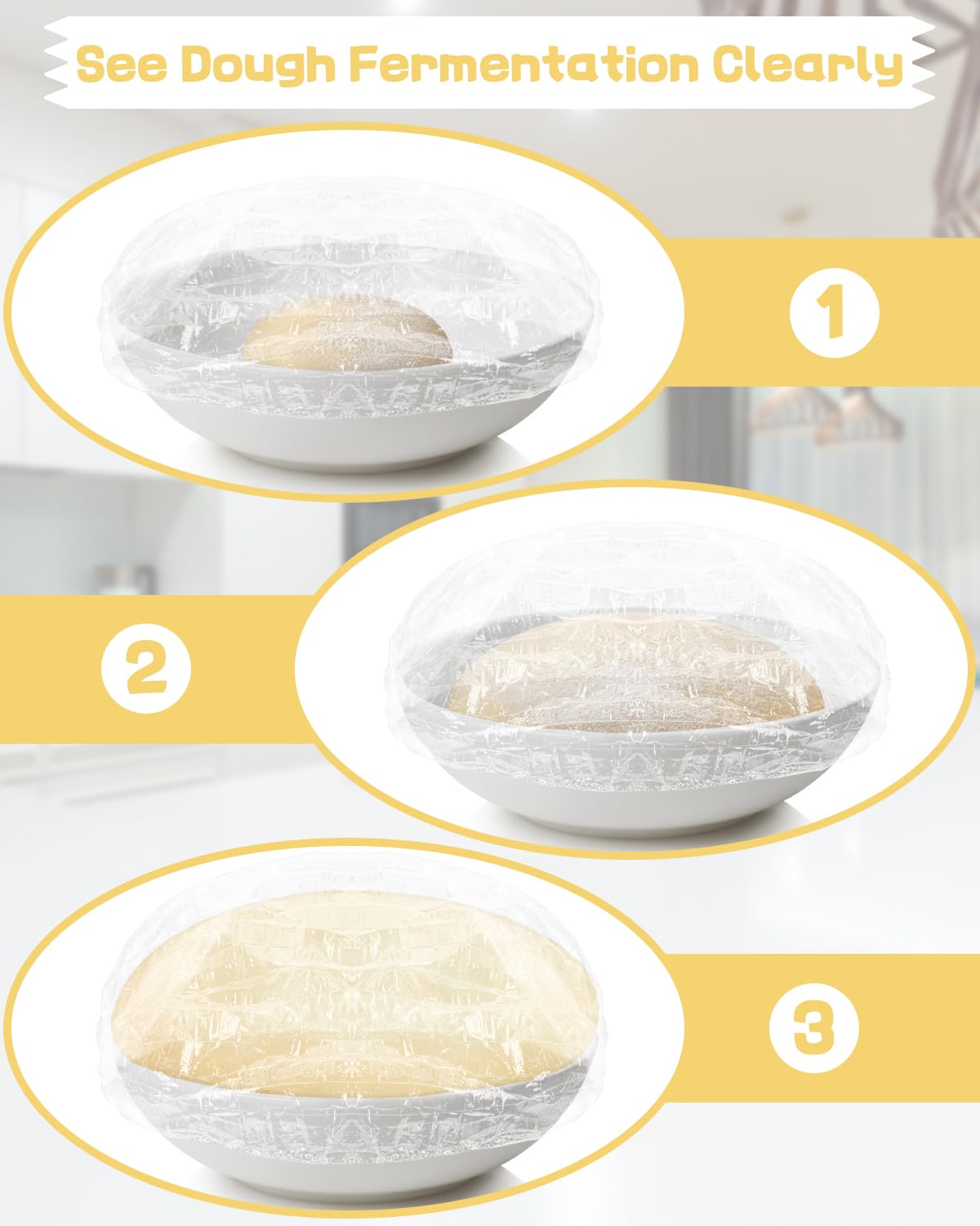 Kunststoff-Schüsselabdeckungen für Sauerteigbrot, mittelgroß, elastisch, Einweg-Lebensmittelfolie, passend für 23 cm Schüsseln, Duschhauben für Gärkörbe, Kunststoff-Lebensmittelabdeckungen, 100 Stück