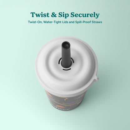 REDUCE GoGo's Kinder-Trinkbecher mit Deckel und auslaufsicheren Strohhalmen – 10er-Pack stapelbare 350-ml-Becher mit Drehverschlussdeckeln – platzsparend zu verstauen, spülmaschinenfest – Club House