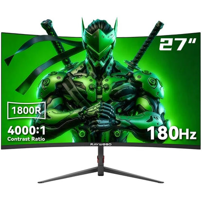 Raywego 27-Zoll-Curved-Gaming-Monitor, 180 Hz, Full HD 1080p, 1800R, FreeSync &amp; Eye-Care, Kontrastverhältnis 4000:1, unterstützt VESA, DP und HDMI für Gaming, Homeoffice