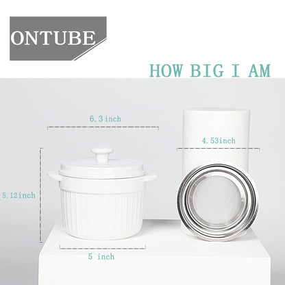 ONTUBE Keramik-Aufbewahrungsbehälter für Speckfett mit Sieb, Frittieröl-Aufbewahrungsdose, Türkis 