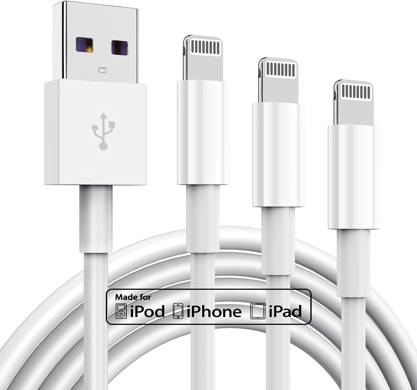 3 Pack Apple MFi Certified Charger Cable 6ft, Lightning to USB Cable Cord 6 Foot, 2.4A Fast Charging,Apple Phone Long Chargers for iPhone 13/12/11/11Pro/11Max/ X/XS/XR/XS Max/8/7/6
