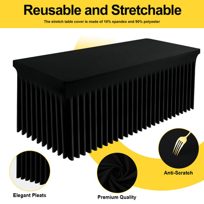Smiry Spandex-Tischdecke, elastische, dehnbare Tischdecke für 183 cm lange rechteckige Tische, wasserdichte, waschbare Tischdecke für den Außenbereich, Hochzeiten, Bankette und Partys (Schwarz, 183 x 76 x 76 cm)