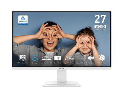 MSI PRO MP273QW E2 AMZ 27-Zoll IPS-Monitor (2560 x 1440 (QHD)), 100 Hz, Adaptive-Sync, HDMI, VESA-Halterung, neigbar, Lautsprecher, 1 ms Reaktionszeit, Weiß