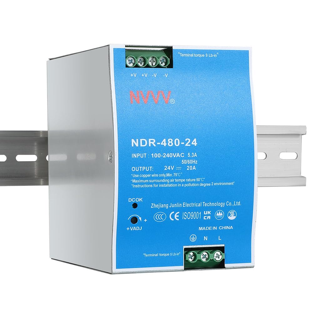 NDR-480-24 24VDC 20 Amp 480W Industrie-DIN-Schienennetzteil mit integrierter aktiver PFC-Funktion Silber+Blau