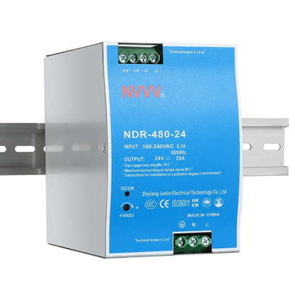 NDR-480-24 24VDC 20 Amp 480W Industrie-DIN-Schienennetzteil mit integrierter aktiver PFC-Funktion Silber+Blau