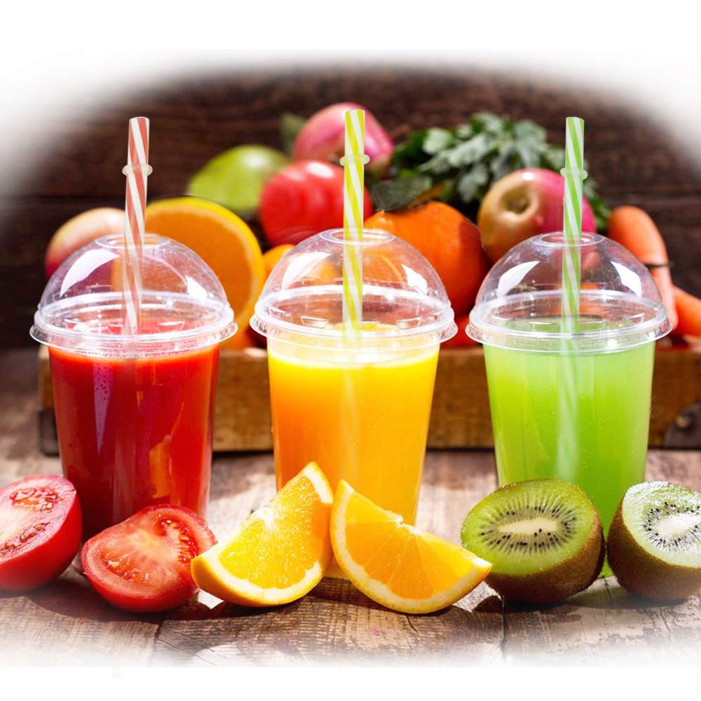 OKGD 100 wiederverwendbare Trinkhalme aus Hartplastik. BPA-frei, 23 cm lang, gestreift, Außendurchmesser 7 mm.