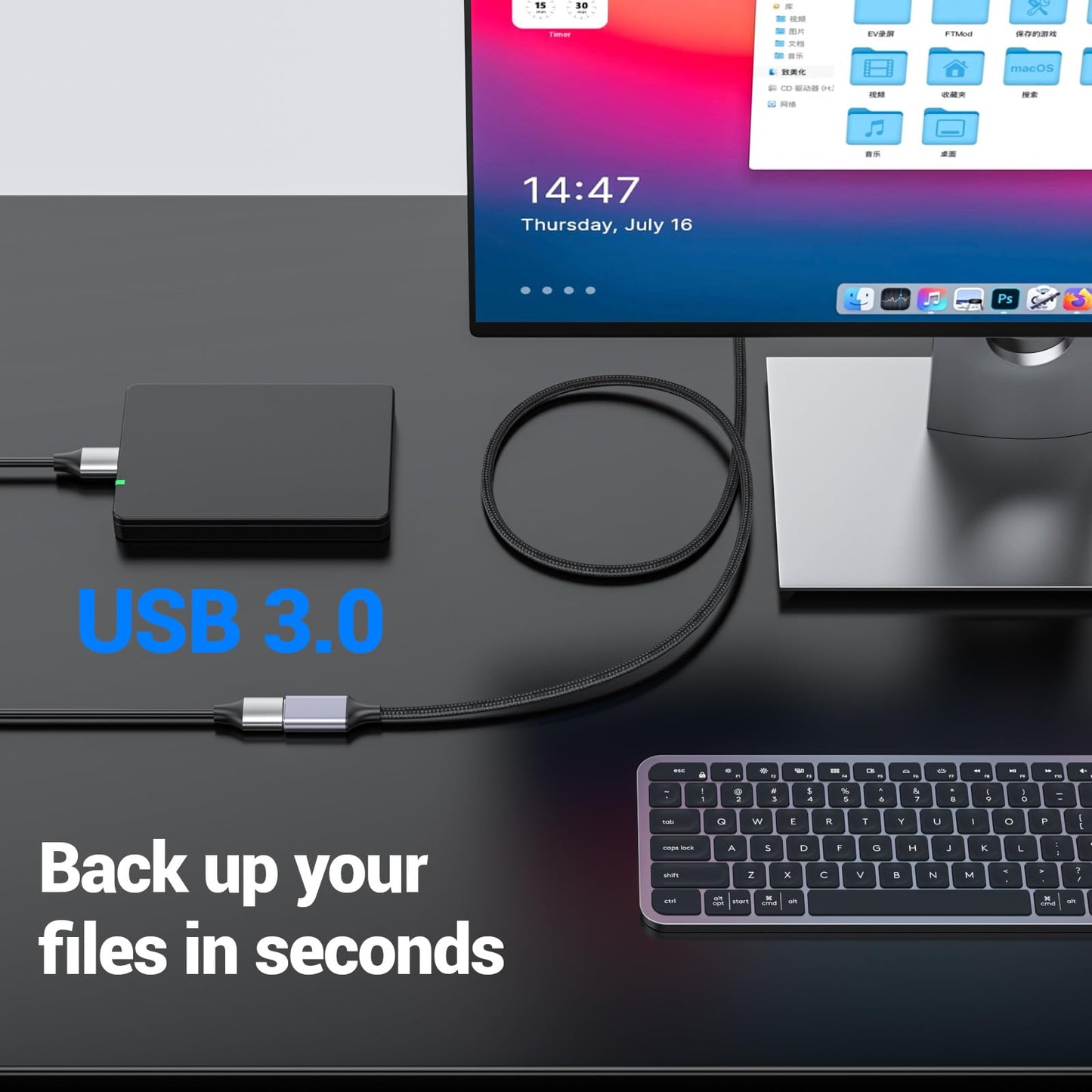 Pastall USB-Buchse auf USB-C-Stecker-Kabel (1 m), Typ-C-Adapter, USB-C-auf-USB-3.0-Adapter, USB-C-Buchse auf USB-A-Stecker für Smartphones/Laptops/Tablets/Switches mit USB-C-Anschluss