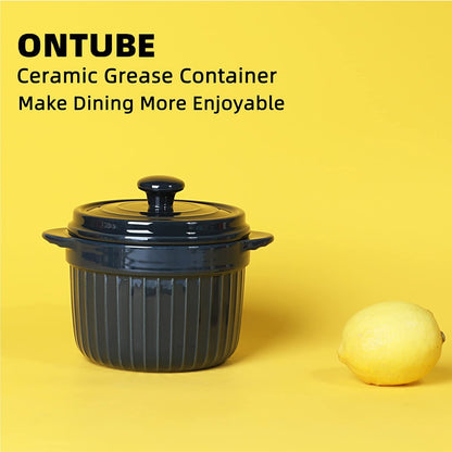 ONTUBE Keramik-Aufbewahrungsbehälter für Speckfett mit Sieb, Frittieröl-Aufbewahrungsdose, Türkis 