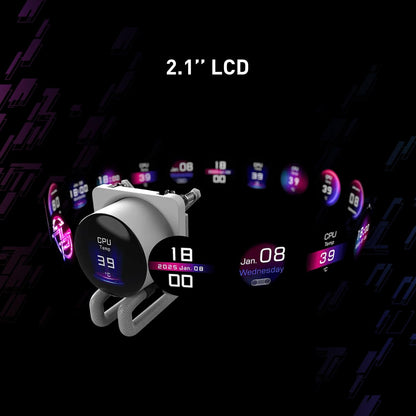 MSI MPG CORELIQUID P13 360 Weiß – AIO ARGB CPU-Flüssigkeitskühler – 360-mm-Radiator – LGA 1851/AM5-kompatibel – 2,1"-IPS-LCD-Bildschirm – Drei 120-mm-ARGB-PWM-Lüfter – Uni-Bracket – Weiß