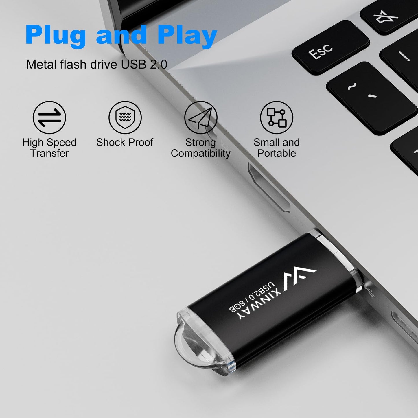 XINWAY 8 GB USB 2.0 Flash-Laufwerk, 5er-Pack, verschiedene Farben: Schwarz, Blau, Grün, Gold, Lila