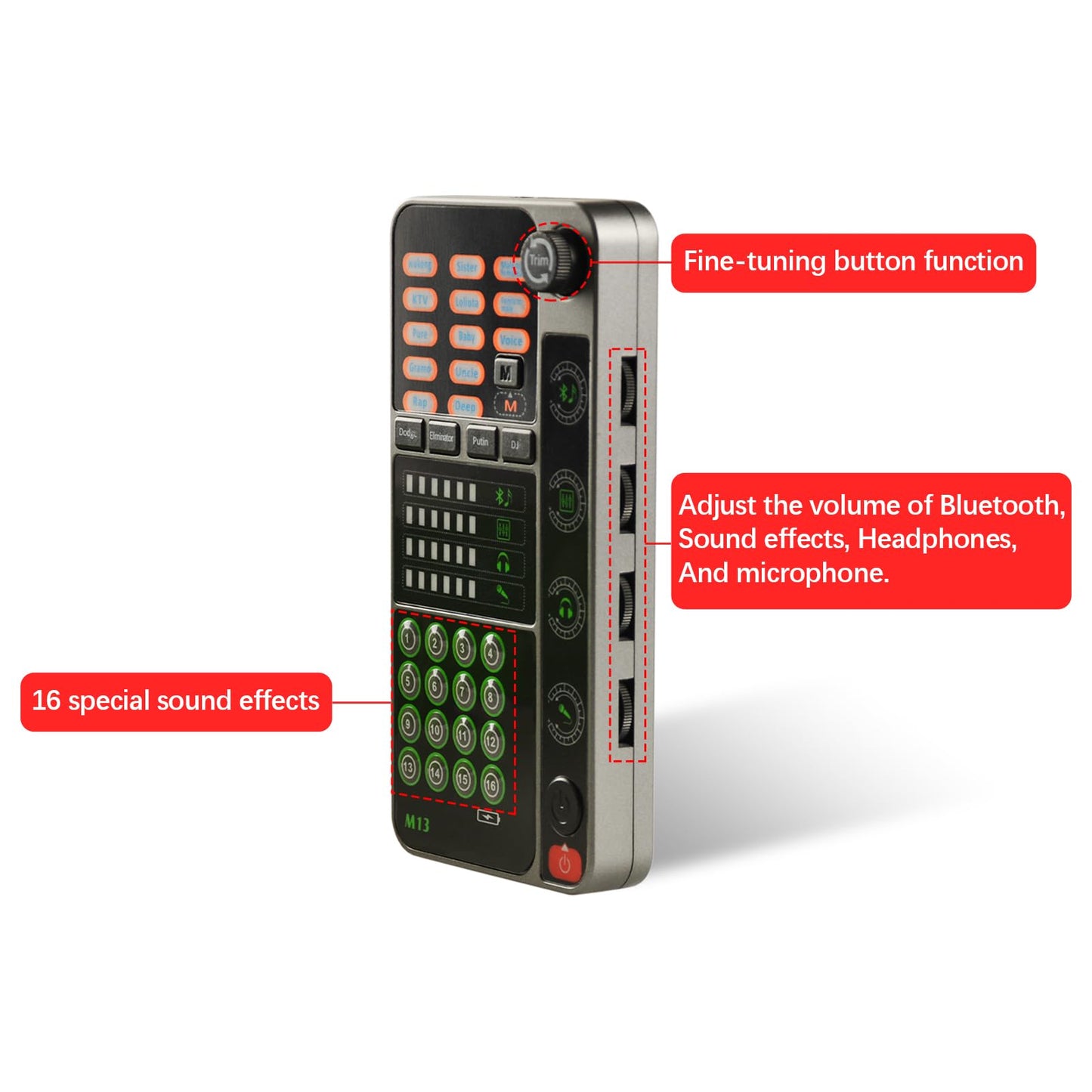 Tragbarer Stimmverzerrer, Handmikrofon-Stimmmodulator für Gaming-Aufnahmen mit 16 Soundeffekten, Mini-Stimmverfremder für Live-Übertragungen auf Mobiltelefonen, Computern, PS4, PS5 und Xbox One.