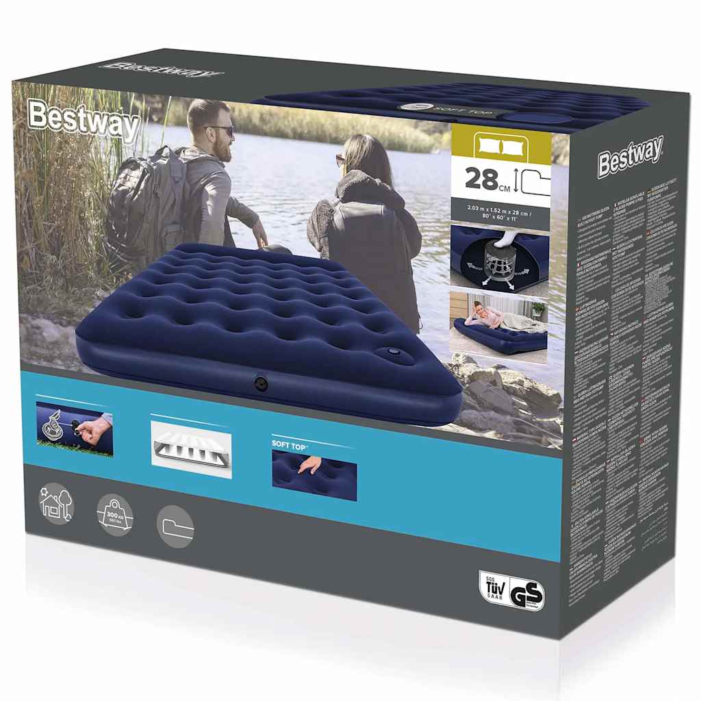 Bestway Luftmatratze Aufblasbar Beflockt mit Fußpumpe 203x152x28 cm