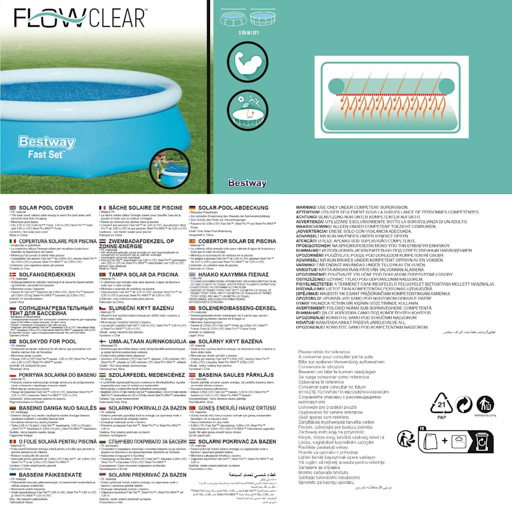 Bestway Solar-Poolabdeckung Flowclear 305 cm