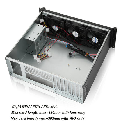 RackChoice 3U Rackmount-Servergehäuse mit Unterstützung für Flüssigkeitskühlung bis zu 360 mm Radiatorhöhe, kompatibel mit SFX-Netzteilen/ATX/MicroATX/Mini-ITX-Mainboards