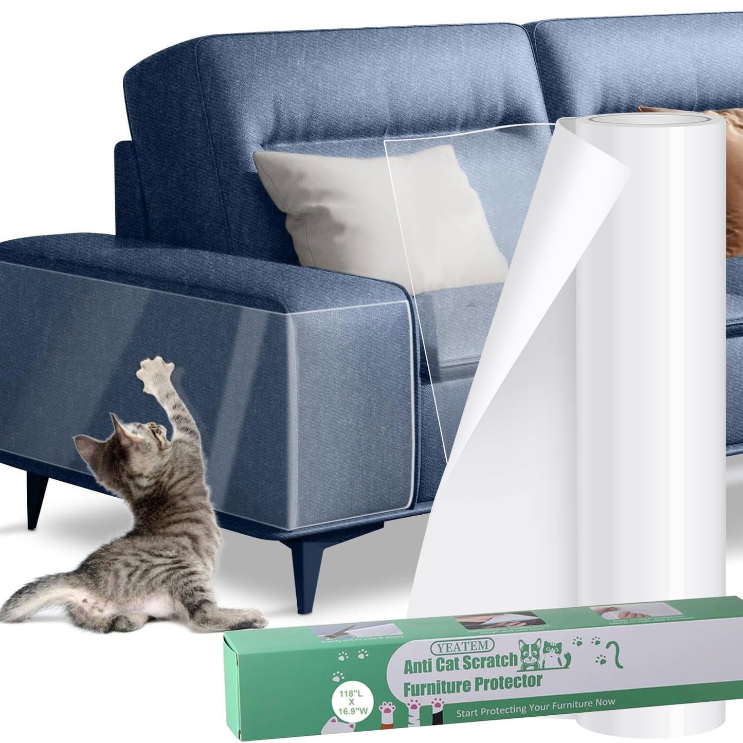 [Verdicktes Vinyl] Möbelschutz gegen Katzenkratzer, 411 x 38 cm (162" x 15") Couchschutz gegen Katzenkrallen, einseitig selbstklebender Möbelschutz gegen Kratzer, extra große Größe schützt mehr Möbel + 50 Befestigungsmaterial