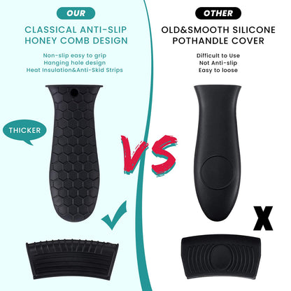 Patelai 8-teiliges Silikon-Topflappen-Set, Griffüberzug für Gusseisen, hitzebeständig, rutschfest, wiederverwendbar, für Bratpfannen, Küchenzubehör (Schwarz)