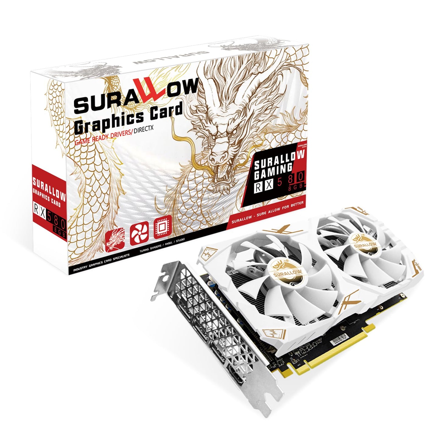 SURALLOW RX 580 8GB Grafikkarte, 2048SP, GDDR5, 256 Bit Grafikkarte für Gaming-PC, PCIE 3.0, Twin Freeze Lüfter Computer-Grafikkarte mit HDMI/DP/Anschlüssen