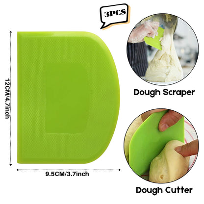 SURDOCA Dough Scraper Bench Scraper - 3P 4.7x3.7" Plastic Flexible Bowl Scraper, Sharp Edge & Angles Cake Scraper. Non-Slip Bakeware Decorating Tools Sculpting & Modeling Tools - Green+White+Green
