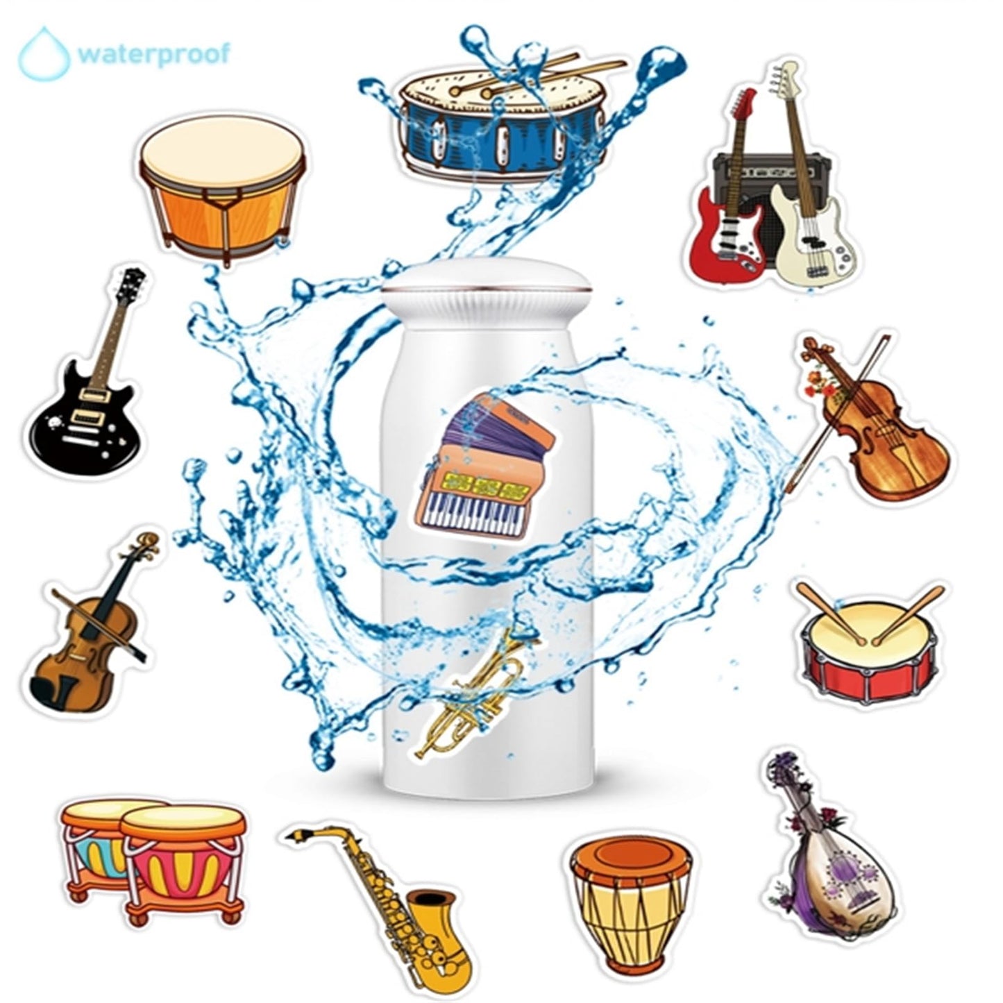 Musikinstrumenten-Aufkleber – 50 Stück, motivierende Vinyl-Aufkleber, wasserfest, mit niedlichen Cartoon-Motiven, PVC, Kawaii-Aufkleber, lustige Vinyl-Dekoration, DIY-Dekoration für Teenager und Musikfans