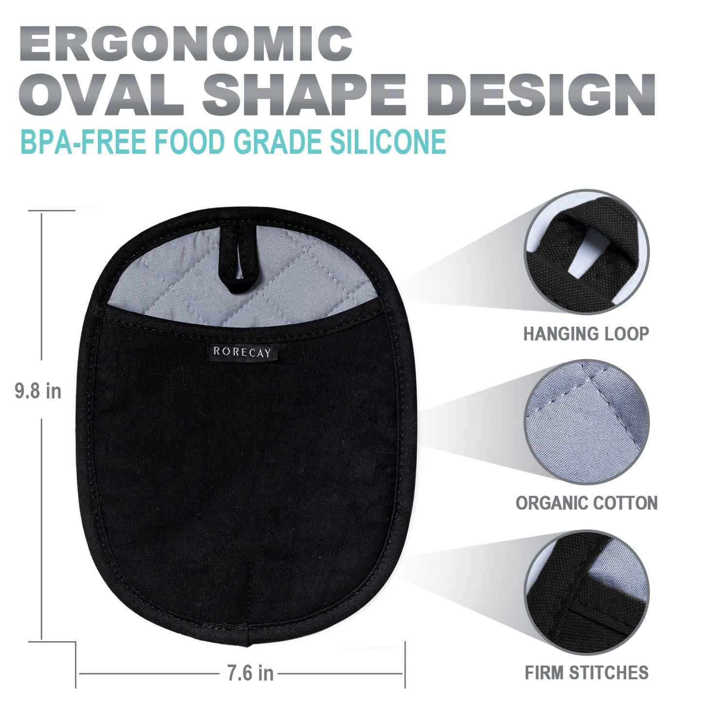 2-Pack Silicone Pot Holders for Kitchen Heat Resistant up to 500°F, Non-Slip Large Hot Pads with Pocket, Quilted Liner Trivets for Countertops Hot Pots and Pans (Gray)