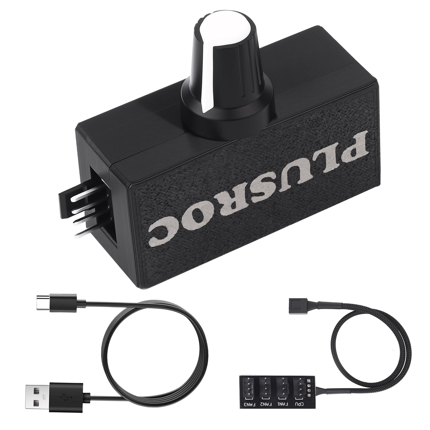 PlusRoc 12V PWM PC Fan Controller with USB Type-C Power Cable & 4-Pin 4-Way Fan Hub Splitter, DC 12V Fan Speed Controller, 8W Output(Lite)