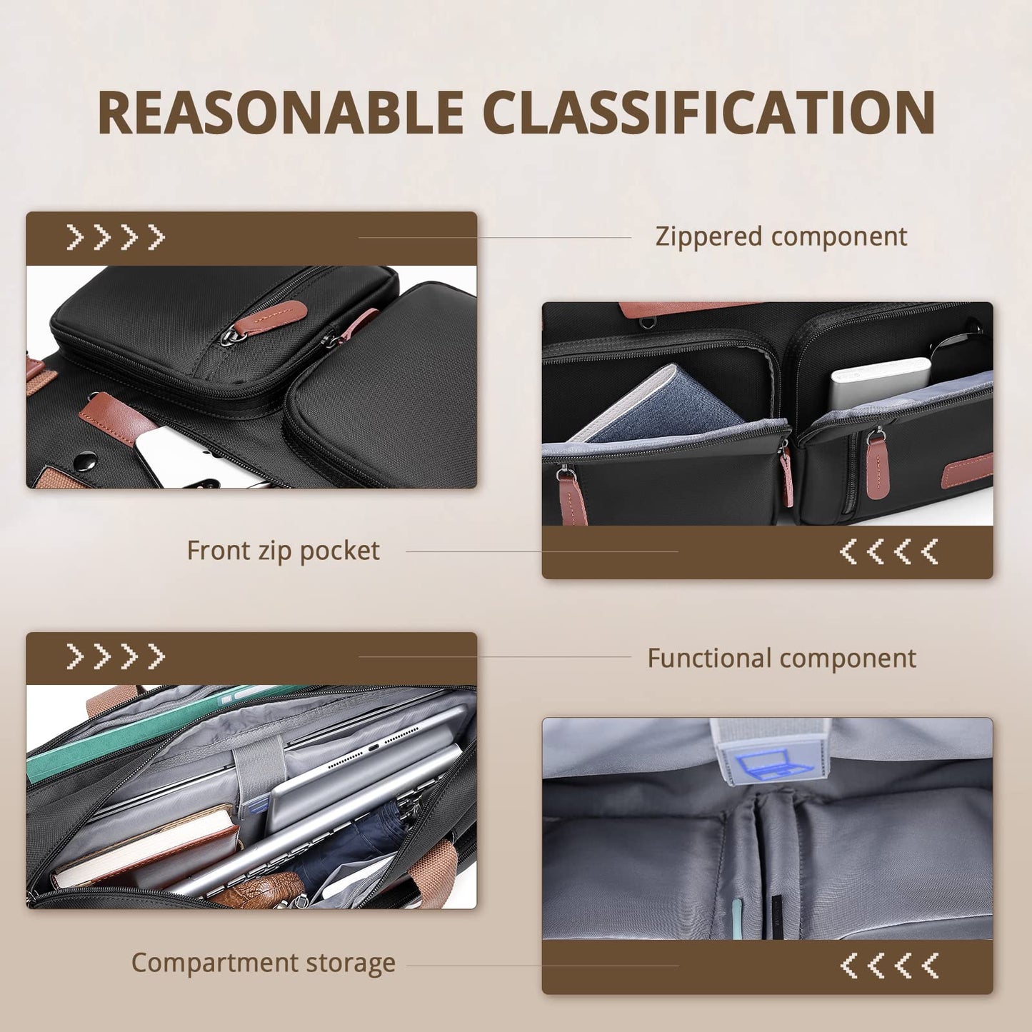 MOLNIA 3-in-1-Laptoptasche für Herren, 17,3-Zoll-Arbeitstasche für Herren, Laptop-Rucksack, Aktentasche, Umhängetasche, Computertasche für Laptops für Damen und Herren, Schwarz 