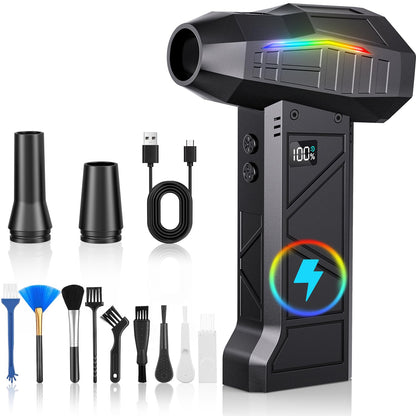 RUNLANE Druckluft-Staubwedel, 200000 U/min, elektrischer Druckluft-Staubwedel mit Licht, 4-stufig verstellbarer kabelloser Staubbläser für Computer, Tastatur, Außenbereich, Haushalt und Auto (FB09-Schwarz)